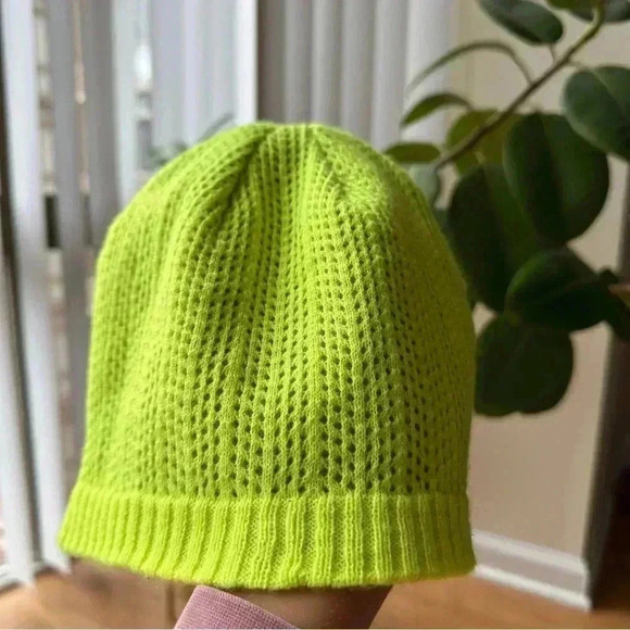 Champion Neon Green Crochet Outdoor Running Athleisure Beanie, OS - Picture 11 of 15